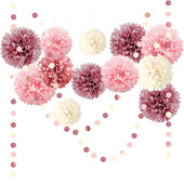 Dusty Rose, šviesiai rožinės ir rožinės spalvos aukso spalvos popierinis „Pom Pom“ rinkinys – elegantiškos aukso ir smėlio spalvos vakarėlio dekoracijos vestuvėms, kūdikio dušui,