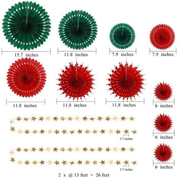Κόκκινο Πράσινο Χριστουγεννιάτικο πάρτι γενεθλίων Διακοσμήσεις σπιτιού Κρεμαστά διακοσμητικά χαρτομάντιλα Fan Pompom Gold Star Garland για τα γενέθλια των Χριστουγέννων
