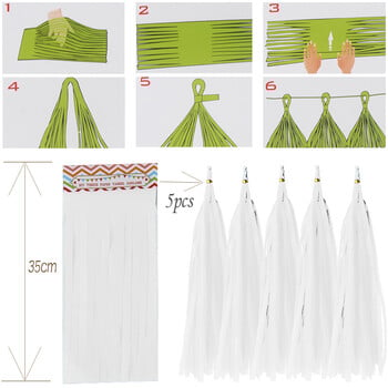 Summer Wedding Party Favor Green White Set Висящ хартиен фенер Вентилатор от кърпи Пискюл Бебе Момиче Момче Кръщене Рожден Ден Декор Помпон