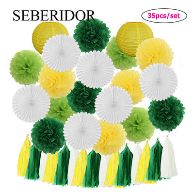 Μπομπονιέρα Καλοκαιρινής Γάμου Πράσινο Λευκό Σετ Κρεμαστό Χαρτί Φαναράκι Βεντιλατέρ Φούντα Κοριτσάκι Αγόρι Βάπτιση Διακόσμηση γενεθλίων Πομπον