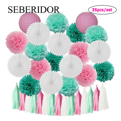 Μπομπονιέρα Καλοκαιρινής Γάμου Πράσινο Λευκό Σετ Κρεμαστό Χαρτί Φαναράκι Βεντιλατέρ Φούντα Κοριτσάκι Αγόρι Βάπτιση Διακόσμηση γενεθλίων Πομπον