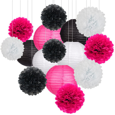 15 vnt. Kūdikio berniuko mergaitės 1-ojo gimtadienio vakarėlis, rožinis baltas rinkinys, apvalus popierinis rutulinis žibintas, sulankstomas krikšto vestuvių dekoras, korinis pomponas