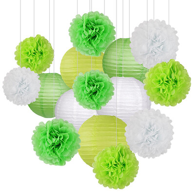 15 vnt. Kūdikio berniuko mergaitės 1-ojo gimtadienio vakarėlis, rožinis baltas rinkinys, apvalus popierinis rutulinis žibintas, sulankstomas krikšto vestuvių dekoras, korinis pomponas