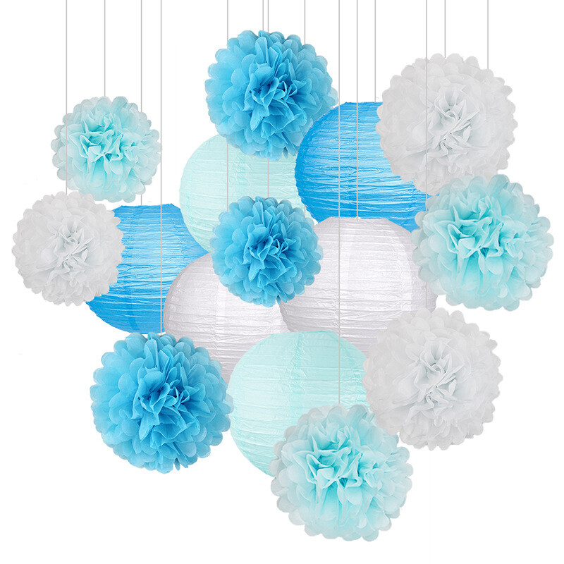 15 vnt. Kūdikio berniuko mergaitės 1-ojo gimtadienio vakarėlis, rožinis baltas rinkinys, apvalus popierinis rutulinis žibintas, sulankstomas krikšto vestuvių dekoras, korinis pomponas