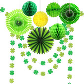 Glitter Green Shamrock Dobilas Girliandos Popieriniai vėduokliniai audiniai, skirti Airijos gimtadienio kūdikių vakarėliui Šv. Patriko dienos vakarėlio dekoravimui