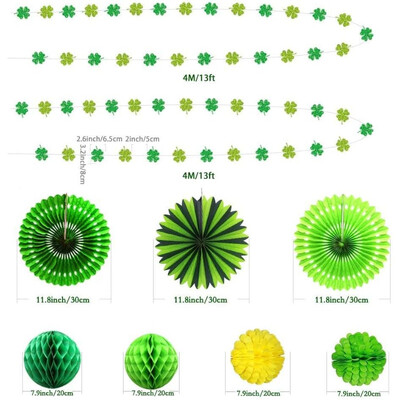 Glitter Green Shamrock Dobilas Girliandos Popieriniai vėduokliniai audiniai, skirti Airijos gimtadienio kūdikių vakarėliui Šv. Patriko dienos vakarėlio dekoravimui