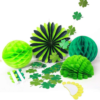 Glitter Green Shamrock Clover Garlands Paper Fan Tissue Pompoms for Irish Birthday Baby Shower St Patricks Day Party Decorations