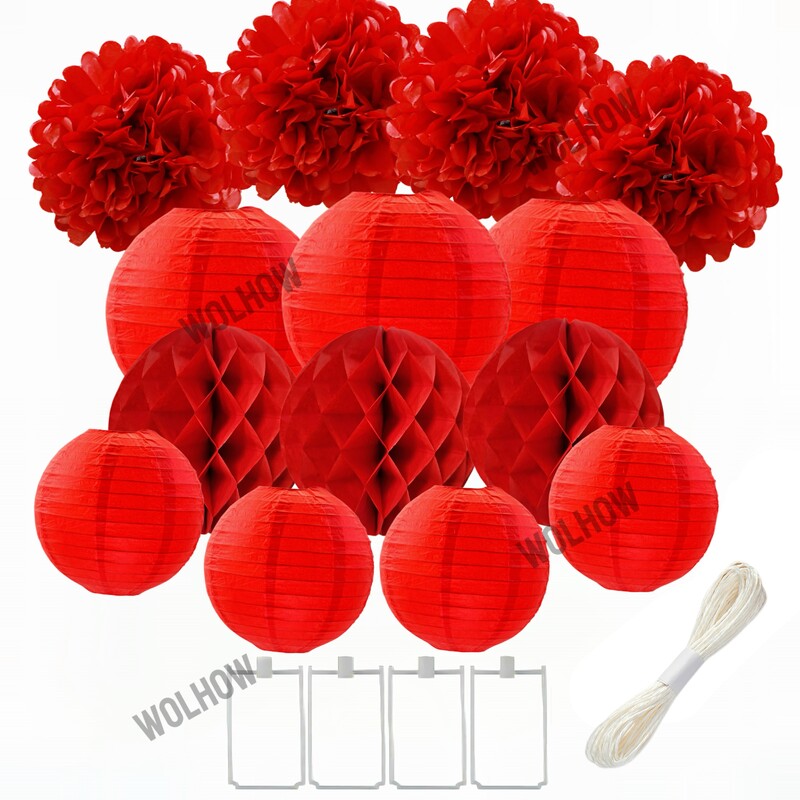 14 gab. 4-10 collu sarkani zaļi balti papīra laternas pomponu šūnveida šūnām dzimšanas dienas kāzām Halovīni Ziemassvētku Jaungada rotājumi