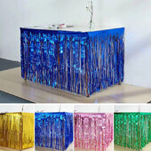 1X2M metāla folijas bārkstis galda svārki Gold Tinsel Tutu galda svārki kāzu dekorēšanai bērnu dušas taisnstūra galdi