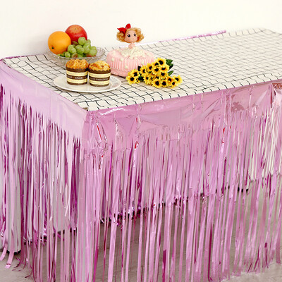 1X2M metāla folijas bārkstis galda svārki Gold Tinsel Tutu galda svārki kāzu dekorēšanai bērnu dušas taisnstūra galdi