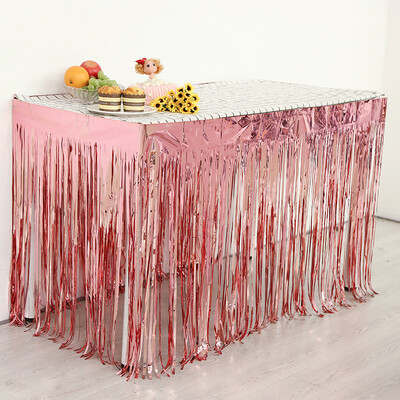 1X2M metāla folijas bārkstis galda svārki Gold Tinsel Tutu galda svārki kāzu dekorēšanai bērnu dušas taisnstūra galdi