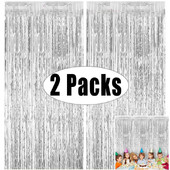 2Pack 1X2M Sidabrinės metalinės folijos blizgučiai su kutais užuolaidų fonas Gimtadienio vestuvių mergvakario dekoravimas suaugusiųjų jubiliejui