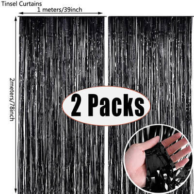2Pack 1X2M Sidabrinės metalinės folijos blizgučiai su kutais užuolaidų fonas Gimtadienio vestuvių mergvakario dekoravimas suaugusiųjų jubiliejui