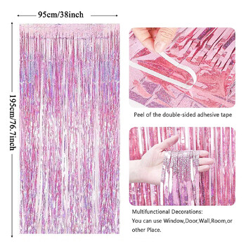 2 бр. Розова 2 м сърма завеса Момиче Рожден ден Сватба Моминско парти Декорация Дипломиране Булчински душ Пискюл Фон