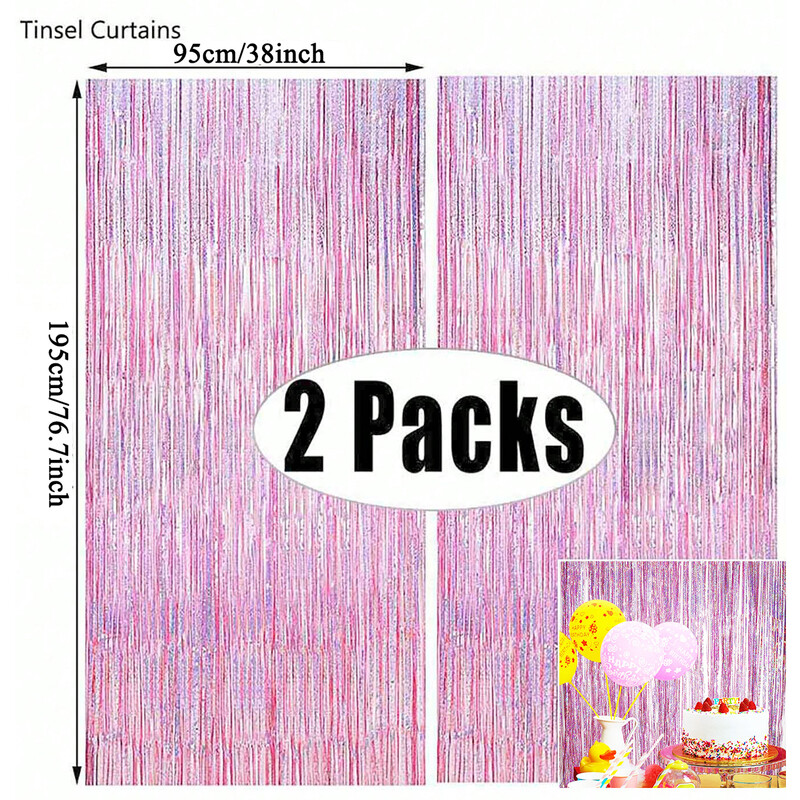 2 τμχ Ροζ 2m κουρτίνα με πούλιες για γενέθλια γαμήλια διακόσμηση Bachelorette πάρτι Αποφοίτηση Νυφικό ντους φούντα φόντο