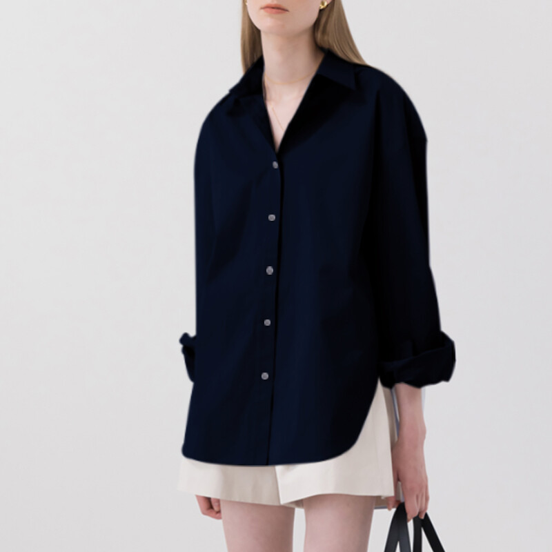 100% pamut női ing 2024 ősz új egyszínű gombos lehajtható gallér hosszú ujjú alkalmi bő női OL ingek