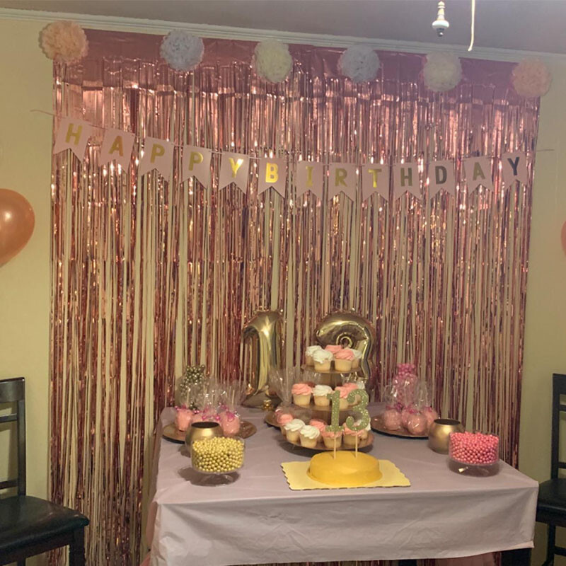 2 csomagos fólia függöny ezüst rózsa arany csillogó csillogó fringer függöny babazuhany születésnapi esküvői party háttérdíszek