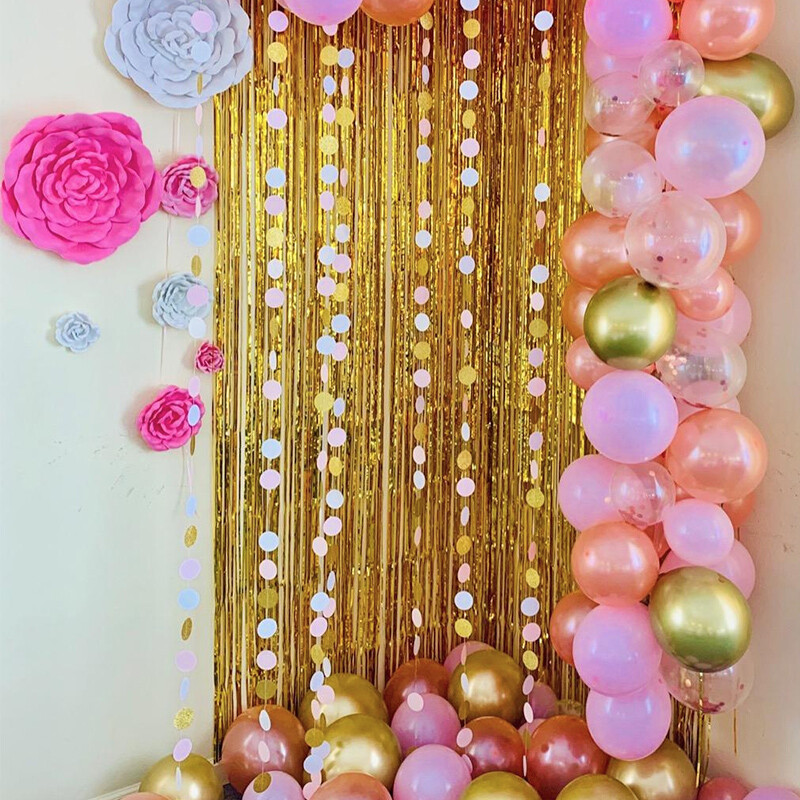 2 csomagos fólia függöny ezüst rózsa arany csillogó csillogó fringer függöny babazuhany születésnapi esküvői party háttérdíszek