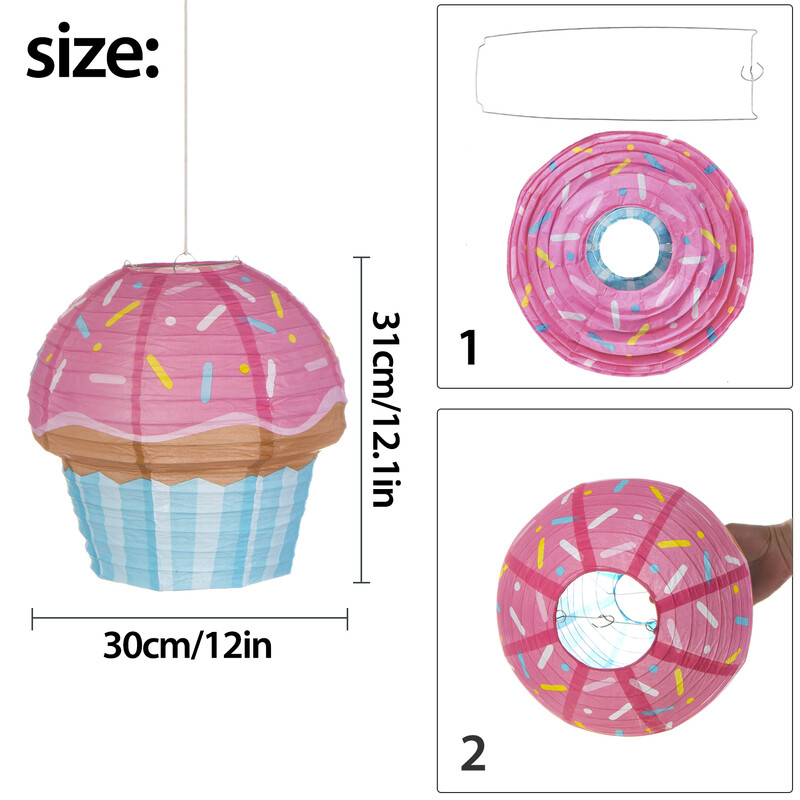 5/10 db Cupcake és fagylalt függő papírlámpás fánk keverék papír lámpatest édes cukorka babazuhany gyerekeknek születésnapi parti dekoráció