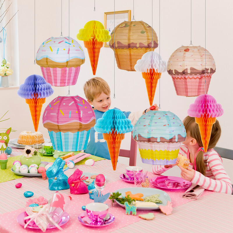 5/10 db Cupcake és fagylalt függő papírlámpás fánk keverék papír lámpatest édes cukorka babazuhany gyerekeknek születésnapi parti dekoráció