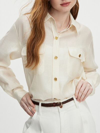 FSLE biroja sieviešu darba stila kreklu jaka sieviešu rudens brīvā laika pavadīšanai, 2024. gada rudens jaunais metāla pogas krekls 24FS13171