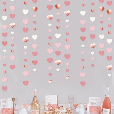 Ροζ χρυσό Διακοσμήσεις για πάρτι Dusty Pink Heart Garlands Paper Love Streamer για την Ημέρα του Αγίου Βαλεντίνου για την επέτειο γάμου προμήθειες