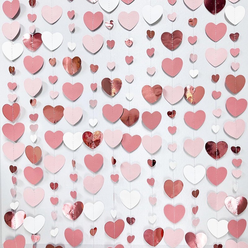 Rózsaarany partidíszek poros rózsaszín szívfüzér papírból készült szerelmes szalag Valentin-napi évfordulós esküvői kellékekhez