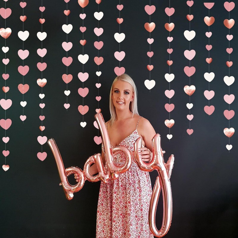 Rózsaarany partidíszek poros rózsaszín szívfüzér papírból készült szerelmes szalag Valentin-napi évfordulós esküvői kellékekhez