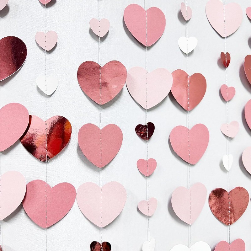 Rózsaarany partidíszek poros rózsaszín szívfüzér papírból készült szerelmes szalag Valentin-napi évfordulós esküvői kellékekhez