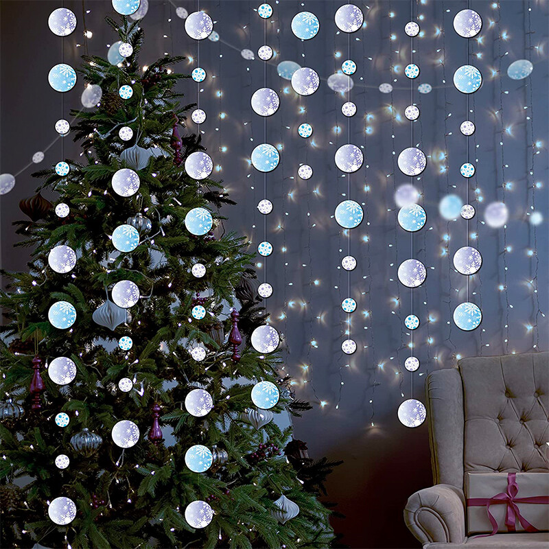 Ghirlandă de puncte cu fulgi de zăpadă albastru violet pentru decor de Crăciun Țara Minunilor Frozen Party Decorații agățate Streamer cu fulgi de zăpadă