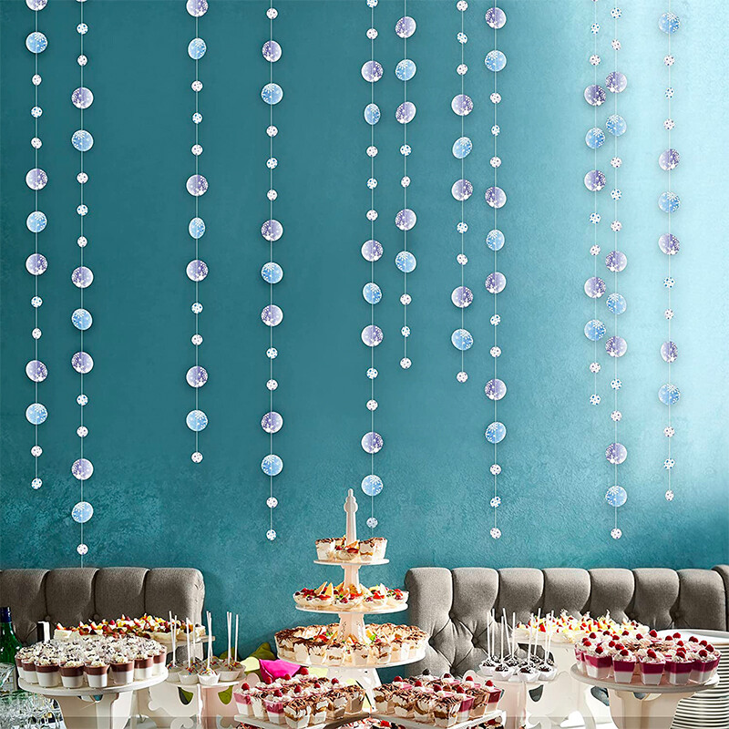 Ghirlandă de puncte cu fulgi de zăpadă albastru violet pentru decor de Crăciun Țara Minunilor Frozen Party Decorații agățate Streamer cu fulgi de zăpadă