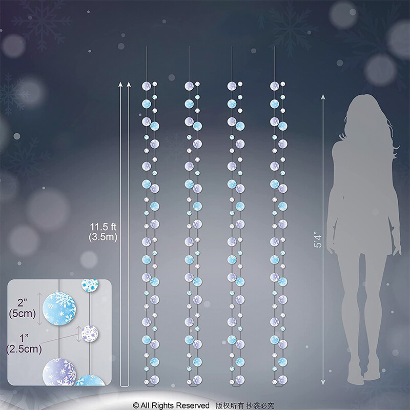 Ghirlandă de puncte cu fulgi de zăpadă albastru violet pentru decor de Crăciun Țara Minunilor Frozen Party Decorații agățate Streamer cu fulgi de zăpadă