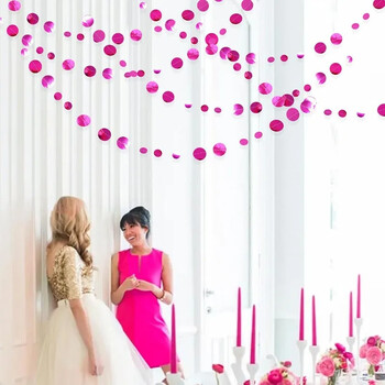 Hot Pink WeddingtParty Διακοσμήσεις Φούξια κυκλικές κουκκίδες γιρλάντα Μεταλλικό ροζ ροζ χαρτί Πουά Bachelorette Party Streamer