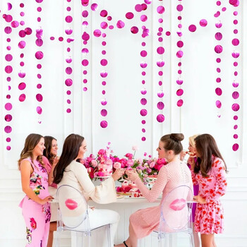 Hot Pink WeddingtParty Διακοσμήσεις Φούξια κυκλικές κουκκίδες γιρλάντα Μεταλλικό ροζ ροζ χαρτί Πουά Bachelorette Party Streamer