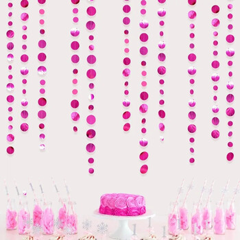 Hot Pink WeddingtParty Διακοσμήσεις Φούξια κυκλικές κουκκίδες γιρλάντα Μεταλλικό ροζ ροζ χαρτί Πουά Bachelorette Party Streamer