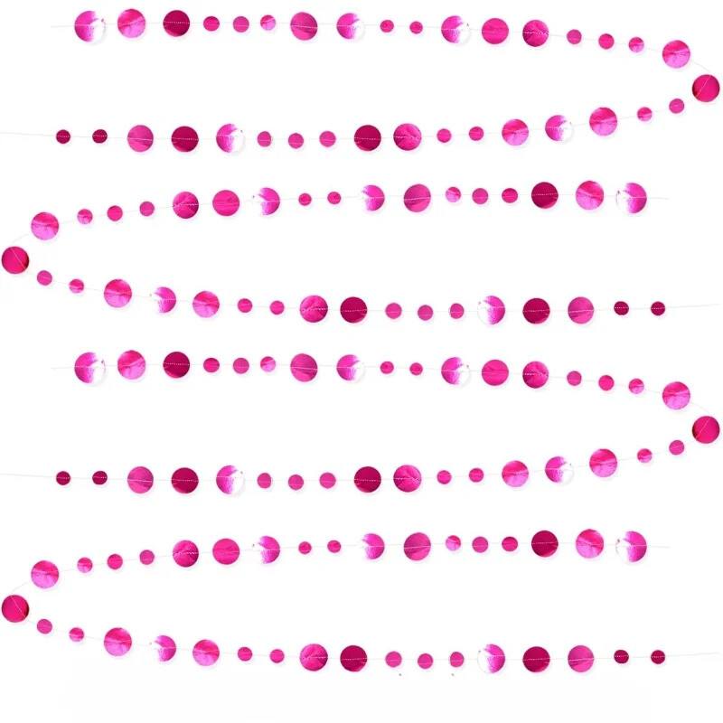 Roz fierbinte WeddingtDecoratiuni pentru petreceri Ghirlandă de buline cerc fucsia, trandafiri metalic, roz din hârtie, buline, streamer pentru petrecere de burlac