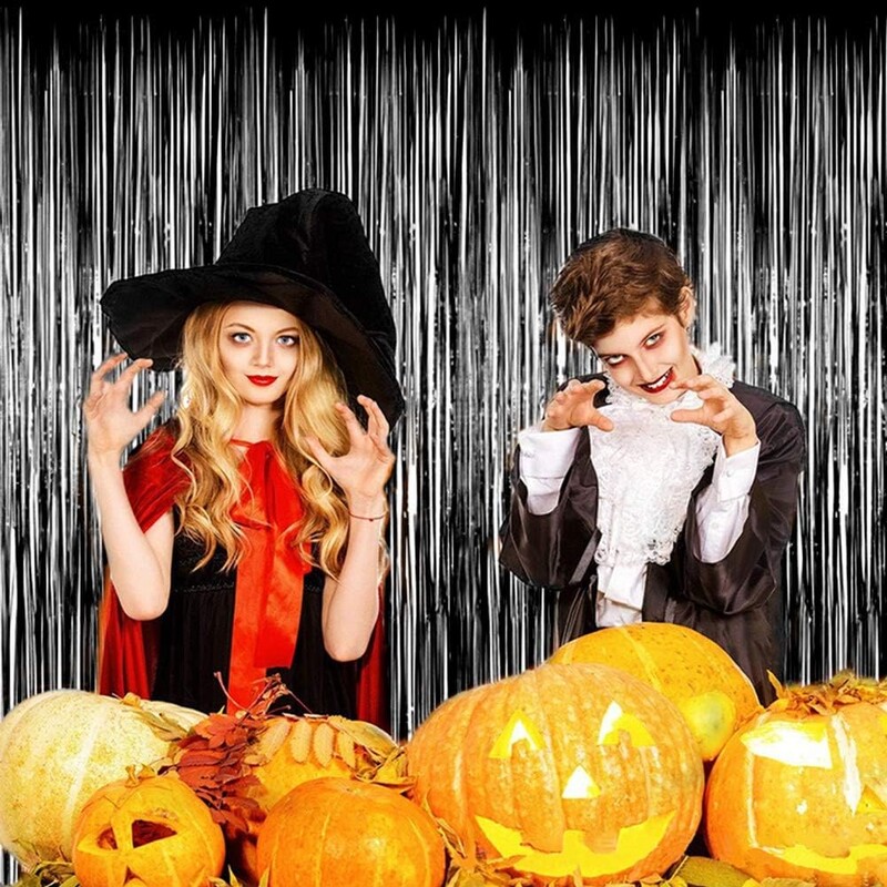 2vnt Juodoji balioninė lietaus užuolaida gimtadienio vestuvių Helovino vakarėlio fono sienų dekoracija lietaus šilkinė užuolaida