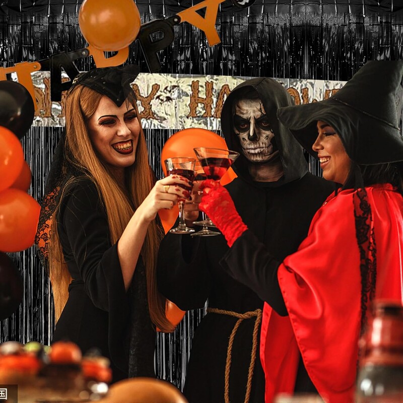 2vnt Juodoji balioninė lietaus užuolaida gimtadienio vestuvių Helovino vakarėlio fono sienų dekoracija lietaus šilkinė užuolaida