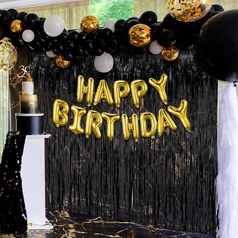2vnt Juodoji balioninė lietaus užuolaida gimtadienio vestuvių Helovino vakarėlio fono sienų dekoracija lietaus šilkinė užuolaida