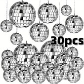 30db Mini Disco Ball díszek Fényvisszaverő ezüst függő csecsebecse Mardi Gras Disco Party Decor Csillogó karácsonyfa ajándék
