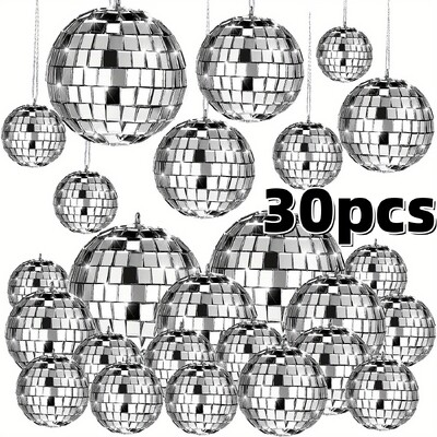 30 tk Mini Disco Ball Ornaments Peegeldavad hõbedased rippuvad ehted Mardi Gras Disco Peokaunistuseks Sädelev jõulupuu kingitus