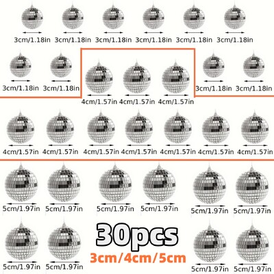 30db Mini Disco Ball díszek Fényvisszaverő ezüst függő csecsebecse Mardi Gras Disco Party Decor Csillogó karácsonyfa ajándék
