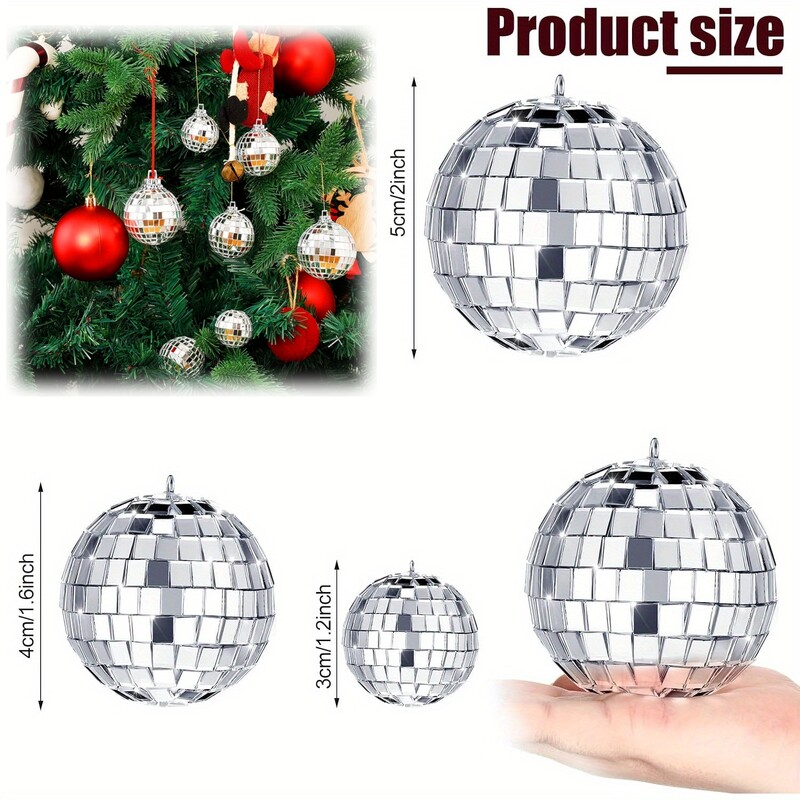 30db Mini Disco Ball díszek Fényvisszaverő ezüst függő csecsebecse Mardi Gras Disco Party Decor Csillogó karácsonyfa ajándék