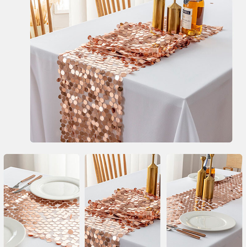 Flitteres asztali futó 30x275 cm téglalap alakú vacsoraasztal futó, arany ezüst bankett esküvői rendezvényre, lakberendezési kellék