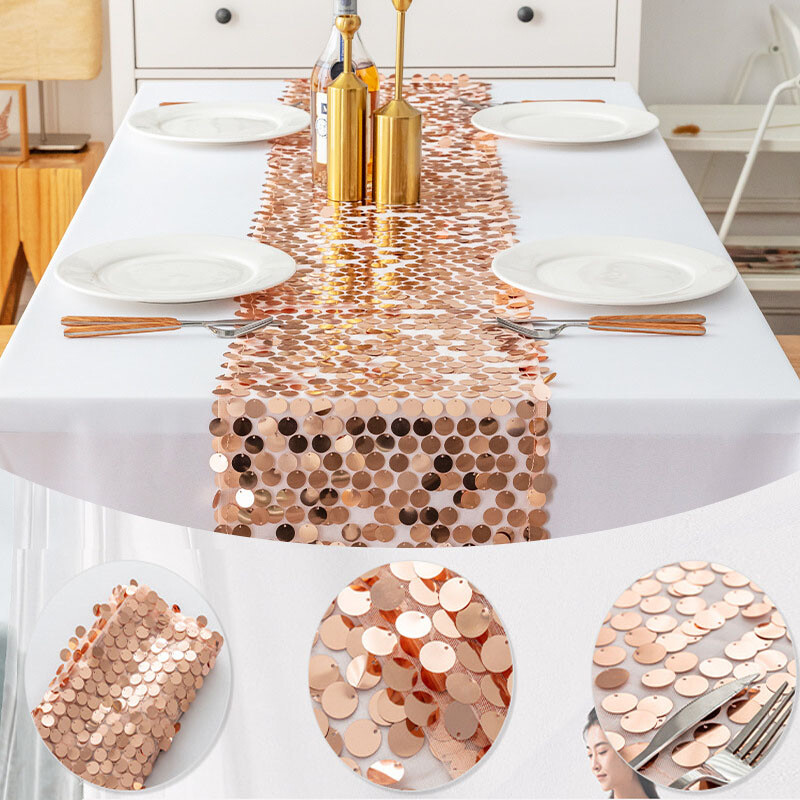 Flitteres asztali futó 30x275 cm téglalap alakú vacsoraasztal futó, arany ezüst bankett esküvői rendezvényre, lakberendezési kellék