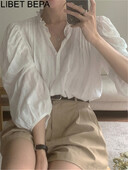 BL3619 Új, 2024-es koreai divat, édes puff ujjú irodai nagyméretű női blúzok ingek tavaszi nyár vintage elegáns női felsők