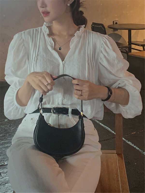 BL3619 Új, 2024-es koreai divat, édes puff ujjú irodai nagyméretű női blúzok ingek tavaszi nyár vintage elegáns női felsők