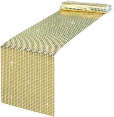 Csillogó flitteres diszkóasztal futó 33*180cm tükör arany/ezüst fólia fémes étkezőasztal dekoráció esküvői bulira születésnapra