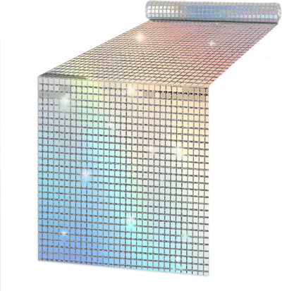 Csillogó flitteres diszkóasztal futó 33*180cm tükör arany/ezüst fólia fémes étkezőasztal dekoráció esküvői bulira születésnapra