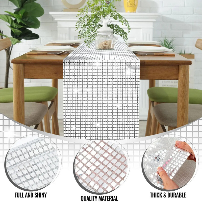 Csillogó flitteres diszkóasztal futó 33*180cm tükör arany/ezüst fólia fémes étkezőasztal dekoráció esküvői bulira születésnapra